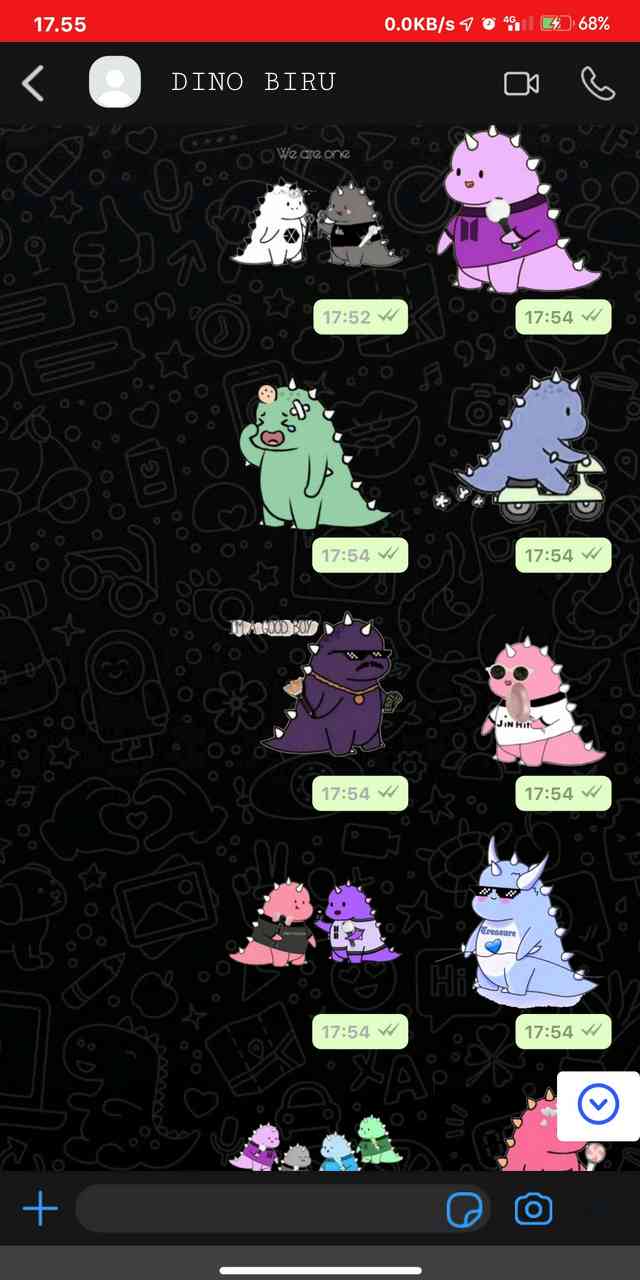 Stiker Dino BXB Dan Dino Ungu BT21 Untuk WhatsApp