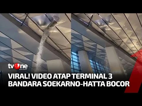 Atap Terminal 3 Gate 7 Bandara Soekarno-Hatta Jebol Akibat Hujan Deras