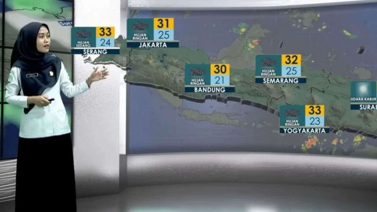 BMKG Prakiraan Hujan Ringan di Sebagian Besar Wilayah Indonesia pada Hari Senin