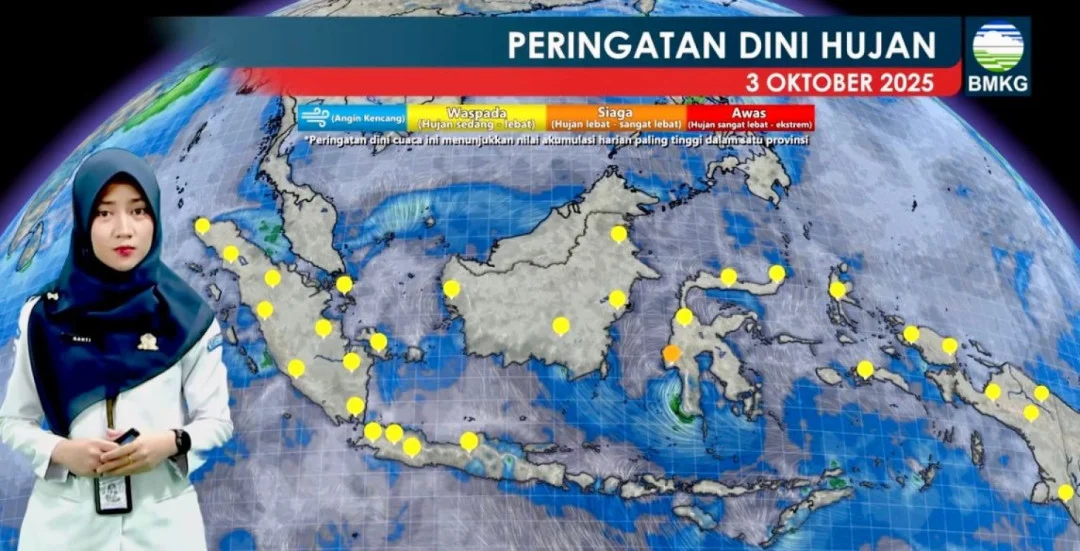 BMKG: Sejumlah Wilayah Indonesia Diguyur Hujan Lebat pada Jumat