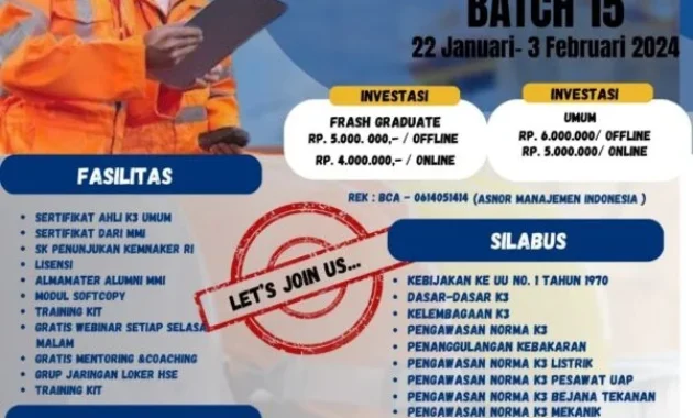 Buruan Daftar! Program Sertifikasi Ahli K3 Kemnaker Batch 2 Resmi Dibuka