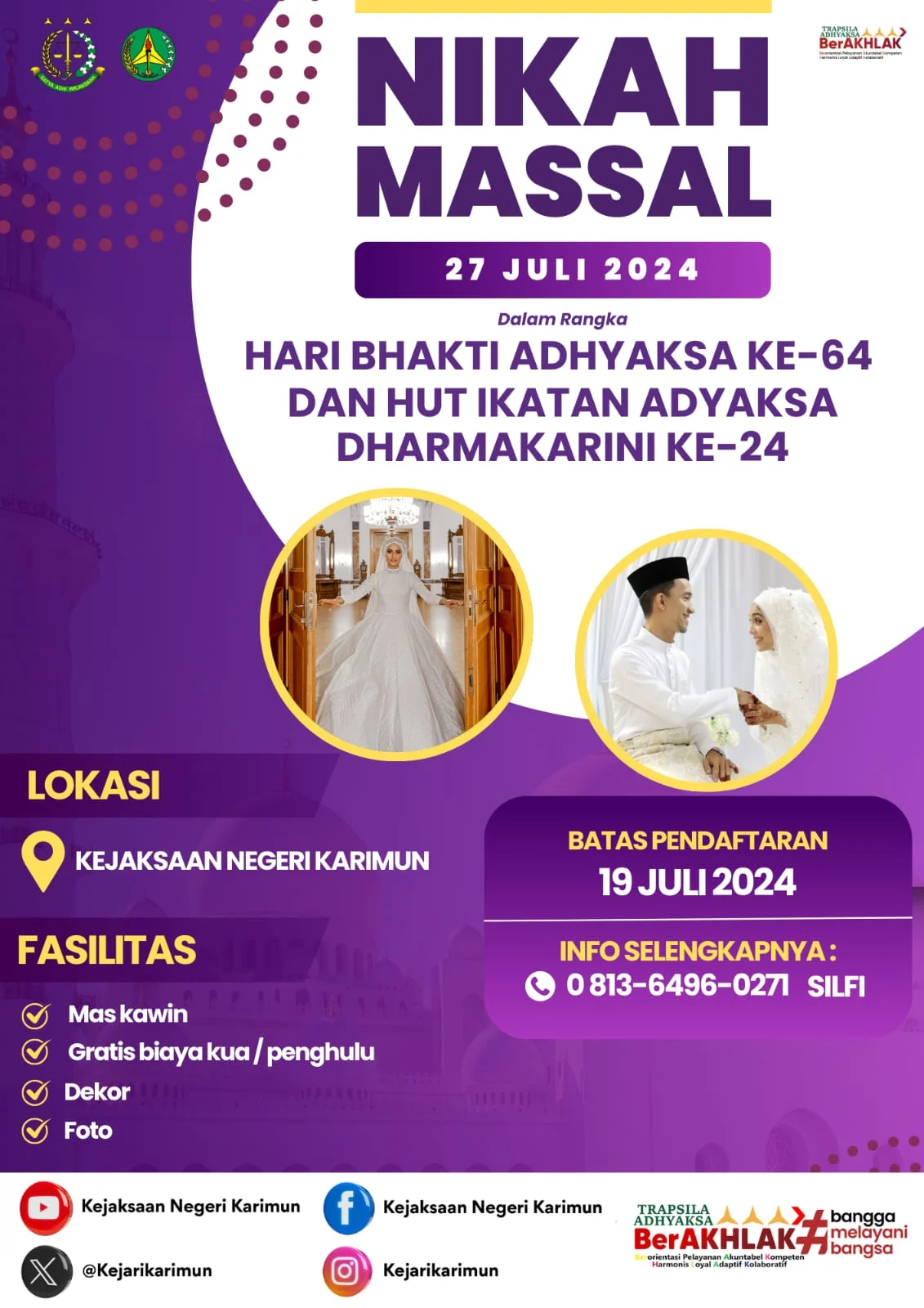 Kejari Jakarta Barat Gelar Nikah Massal Gratis, Beri Pasutri Kepastian Hukum