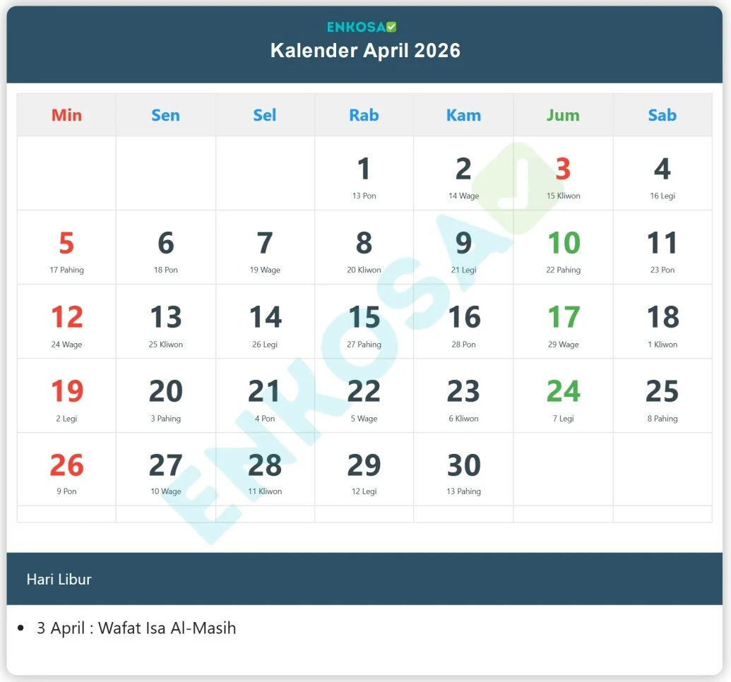 Mengapa Besok (3 April 2026) Libur? Jumat Agung dan Daftar Tanggal Merah April 2026 yang Perlu Anda Tahu