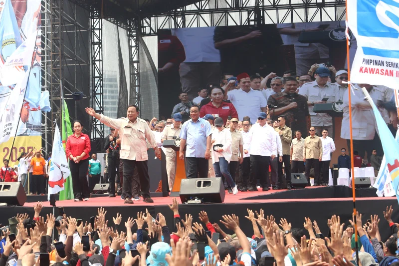 Presiden Prabowo Subianto Hadiri Peringatan May Day di Monas