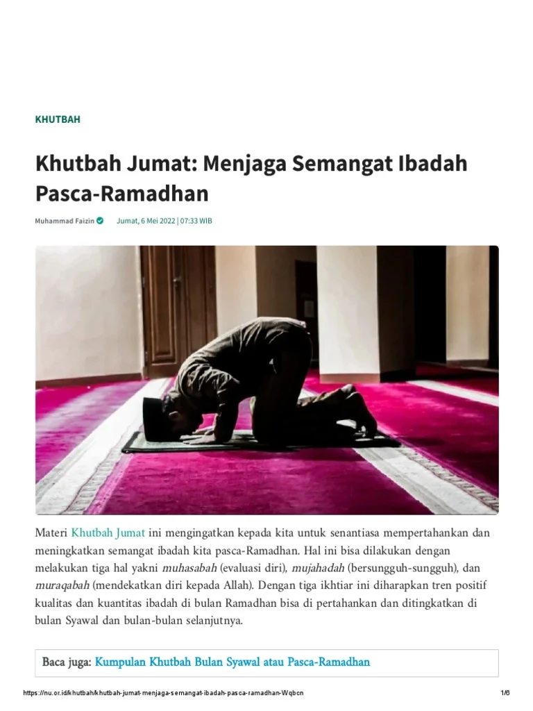 Usai Ramadan, Ketaatan Tetap Berkobar: Pesan Khutbah Jumat Syawal Dorong Umat Jaga Semangat Ibadah