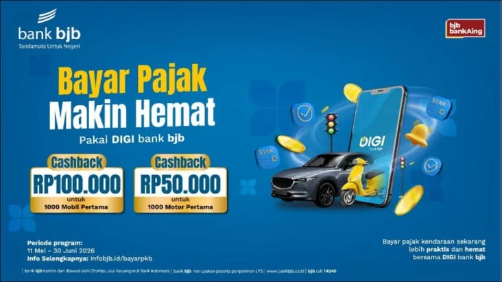 Cashback Hingga Rp100 Ribu, Bank bjb Ajak Nasabah Bayar Pajak Lewat DIGI