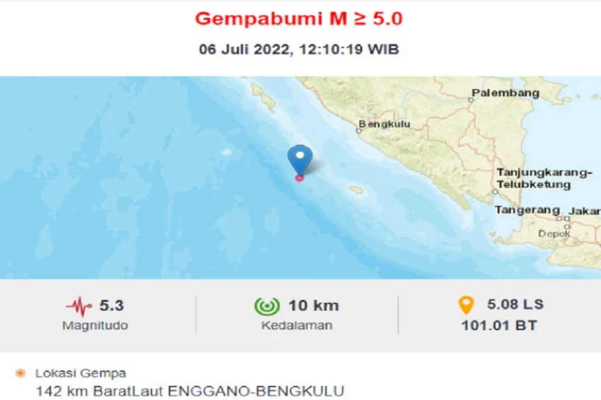 Gempa Magnitudo 5,3 Guncang Bengkulu Selatan