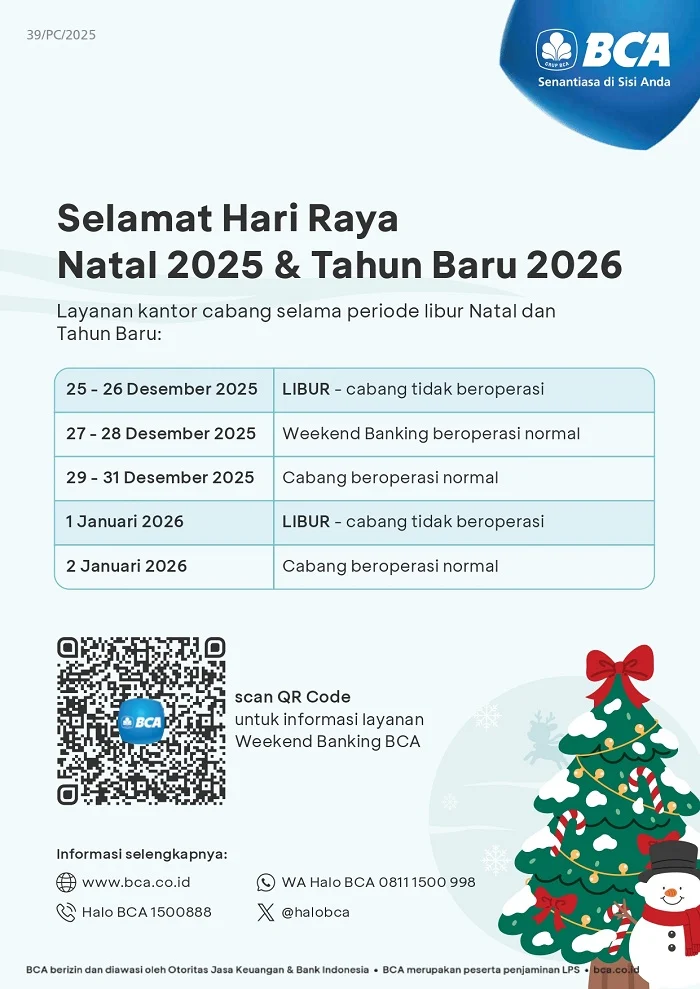 Jadwal Operasional BCA saat Libur Idul Adha, Waisak, dan Hari Lahir Pancasila 2026, Simak Jadwal Lengkapnya