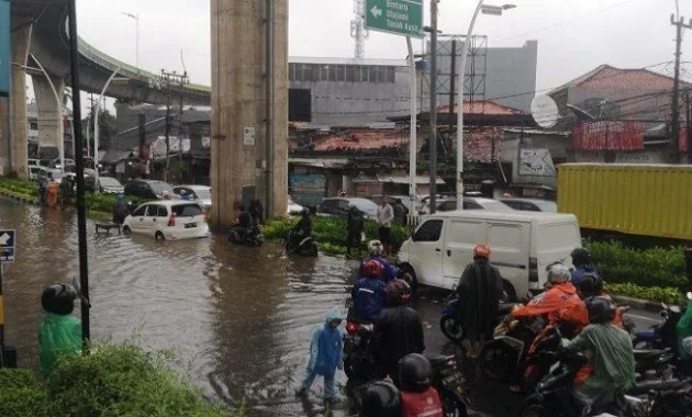 Jalan Ciledug Raya Banjir, Mobil Mewah Mogok Terendam