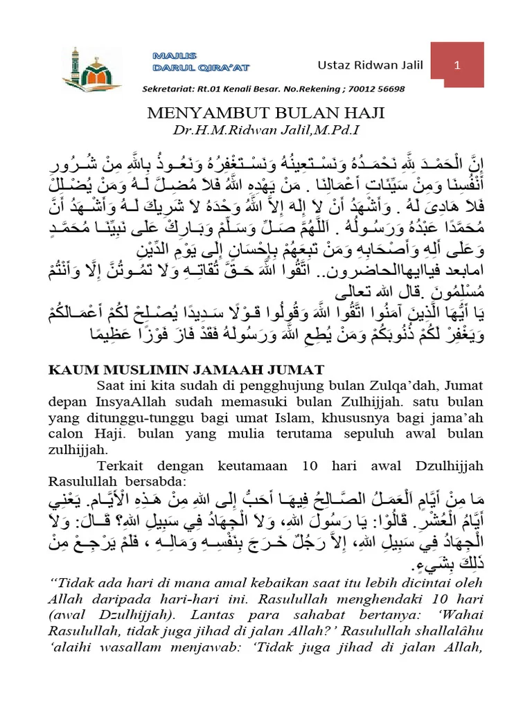 Khotbah Jumat: Memperbanyak Zikir di Bulan-bulan Haji
