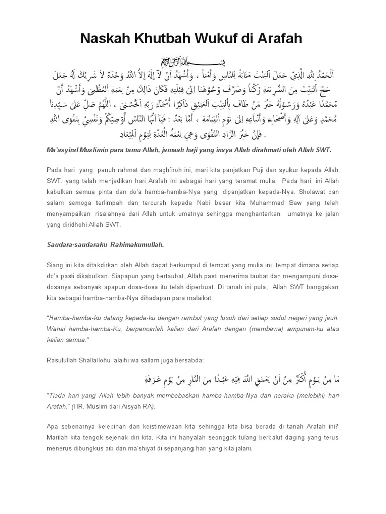 Khutbah Wukuf Arafah, Menhaj Gus Irfan Gaungkan Tri Sukses Haji