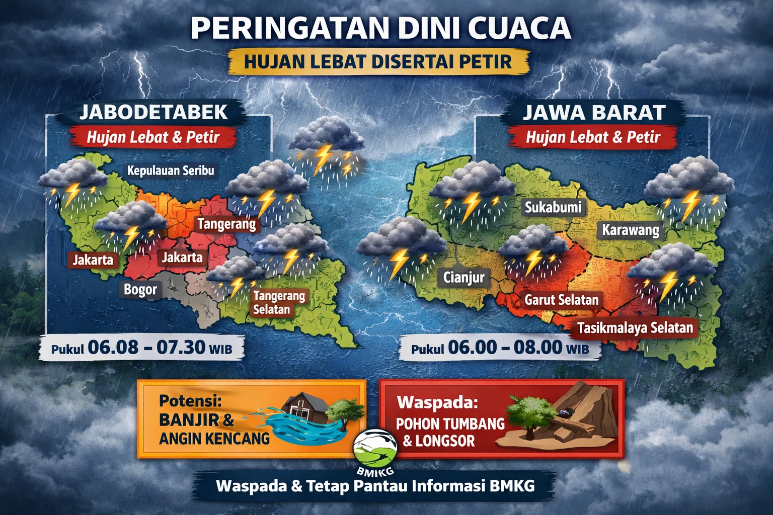 Ramalan Cuaca Akhir Pekan: Hujan Mengguyur Jabodetabek dan Makassar, Waspadai Petir!
