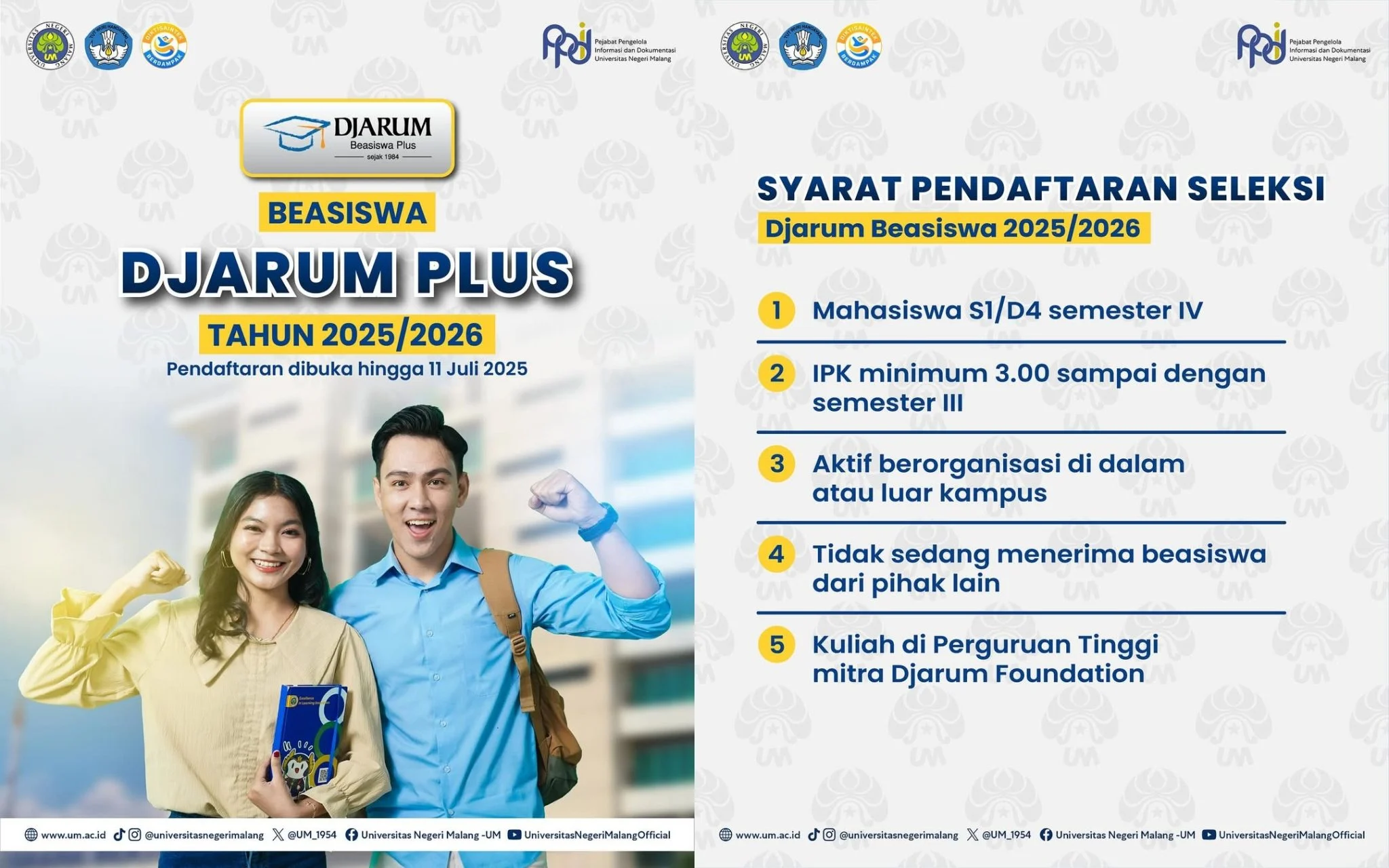 21 Kampus di Jawa Timur Buka Pendaftaran Beasiswa Djarum Plus 2026, Cek Syaratnya!