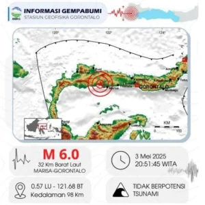 Gempa 6,0 Magnitudo Guncang Laut Sulawesi, Peringatan Tsunami Dinyalakan di Gorontalo