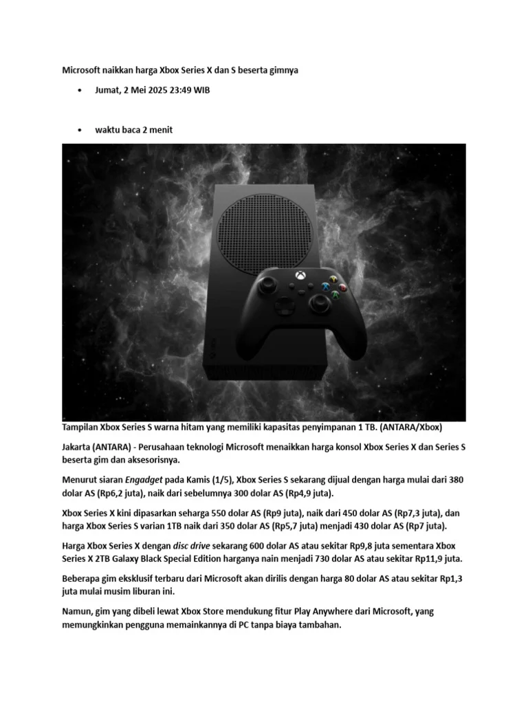 Harga Xbox Series S dan X Global Naik Mulai 1 Agustus 2026