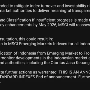 MSCI Pertimbangkan Turunkan Status Pasar Indonesia ke Frontier Markets