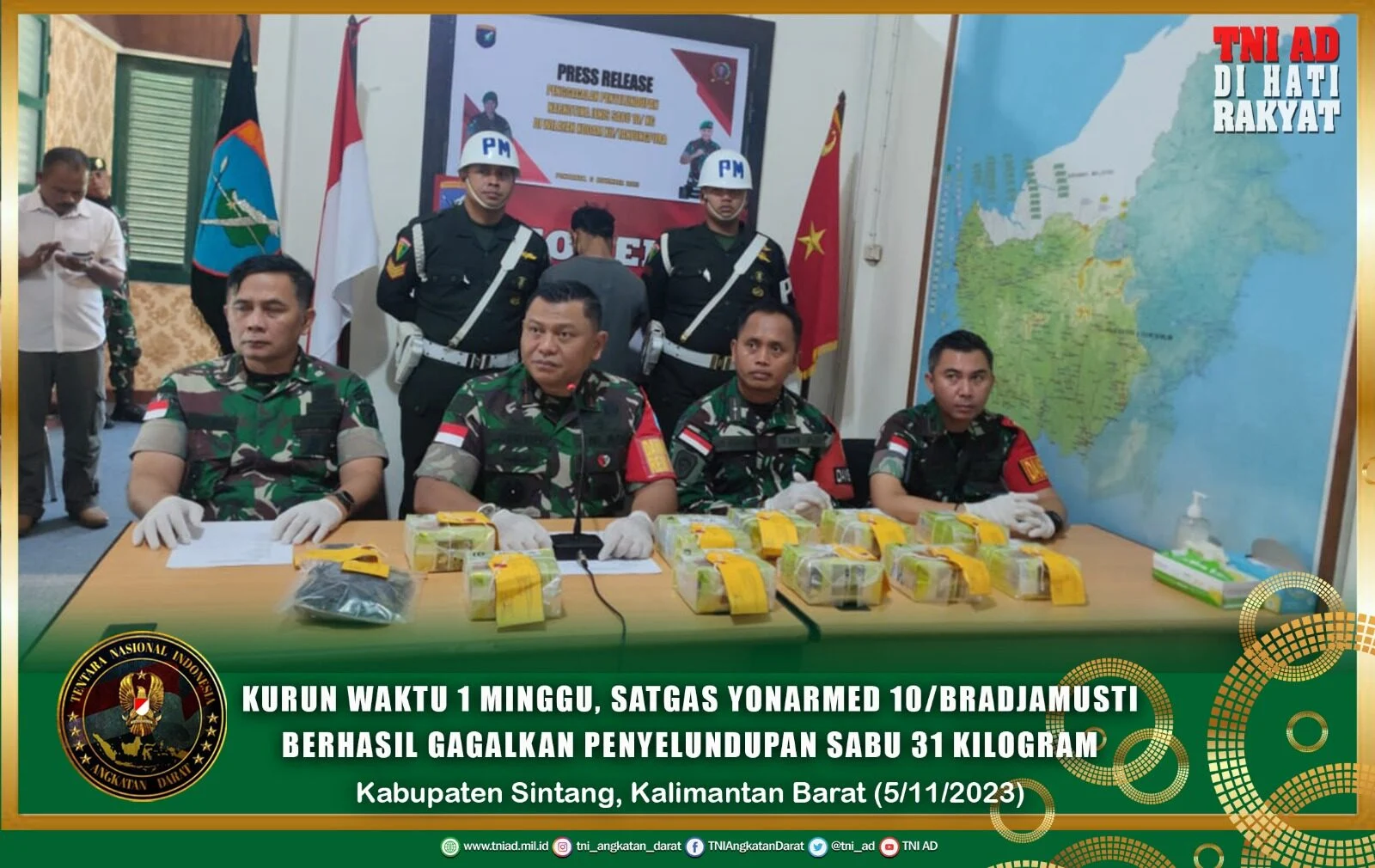 Satgas Yonarhanud 1 Kostrad Gagalkan Penyelundupan Sabu 21 Kg di Perbatasan RI-Malaysia
