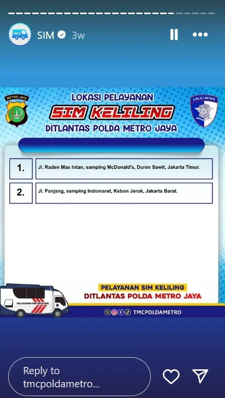 SIM Keliling Dibuka di Dua Lokasi pada Minggu Ini